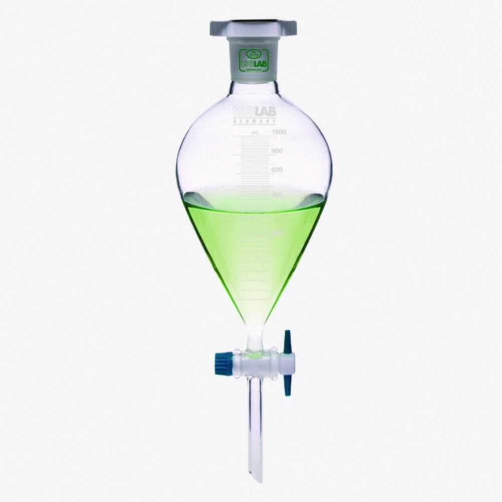 ISOLAB Separating Funnel 2000 mL, Conical Valve Cock, DIN 12452, Boro 3.3 Glass