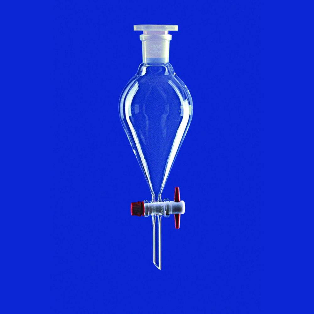 Lenz-Laborglas 500 mL Separating Funnel (NS 29/32, Borosilicate Glass, PTFE Plug, Conical, Ungraduated, with PE Stopper)