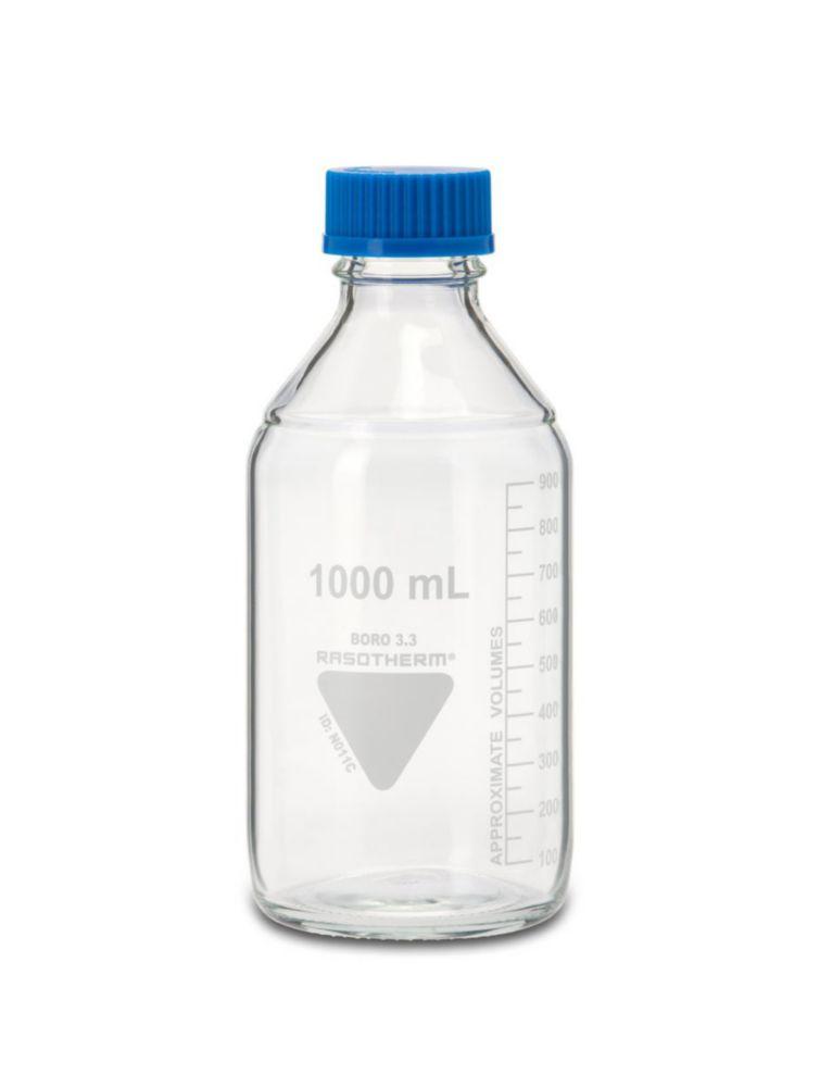 Scherf Laboratory Bottles 1000 ml with Blue Cap and Ring, Boro 3.3, GL 45, Pack of 10