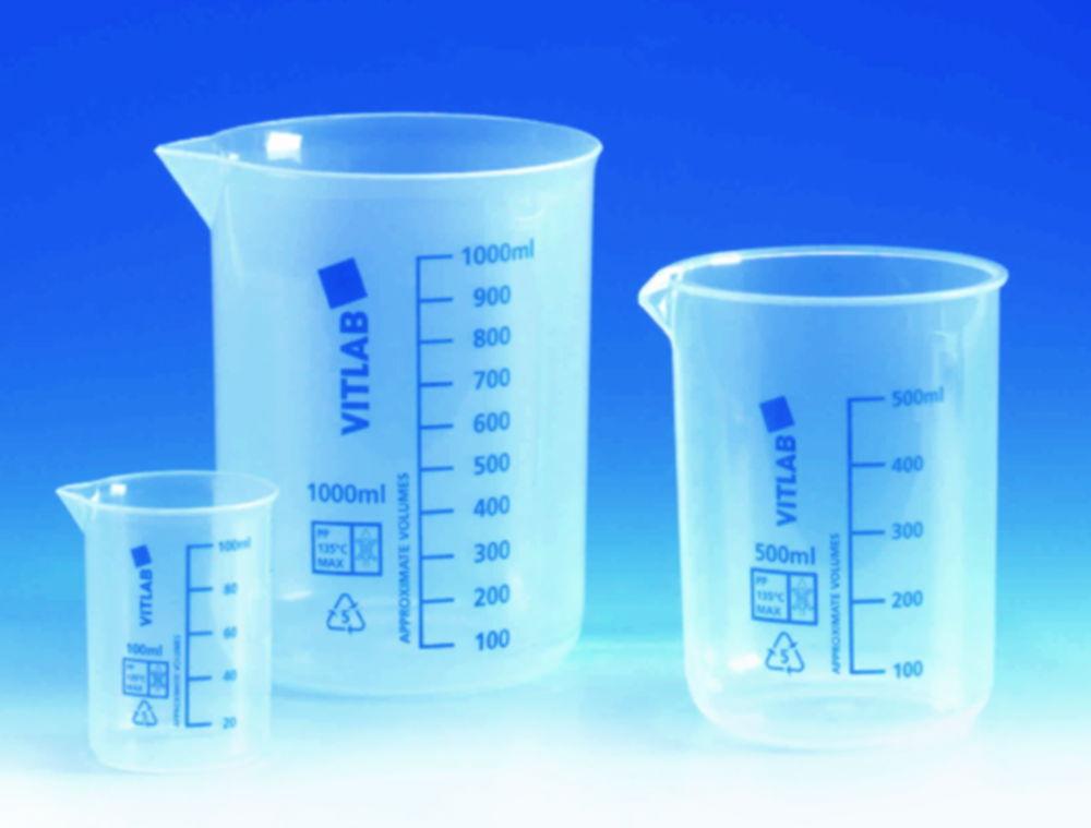 VITLAB Griffin Beaker 25 ml, PP Blue-Embossed Graduation, Translucent

