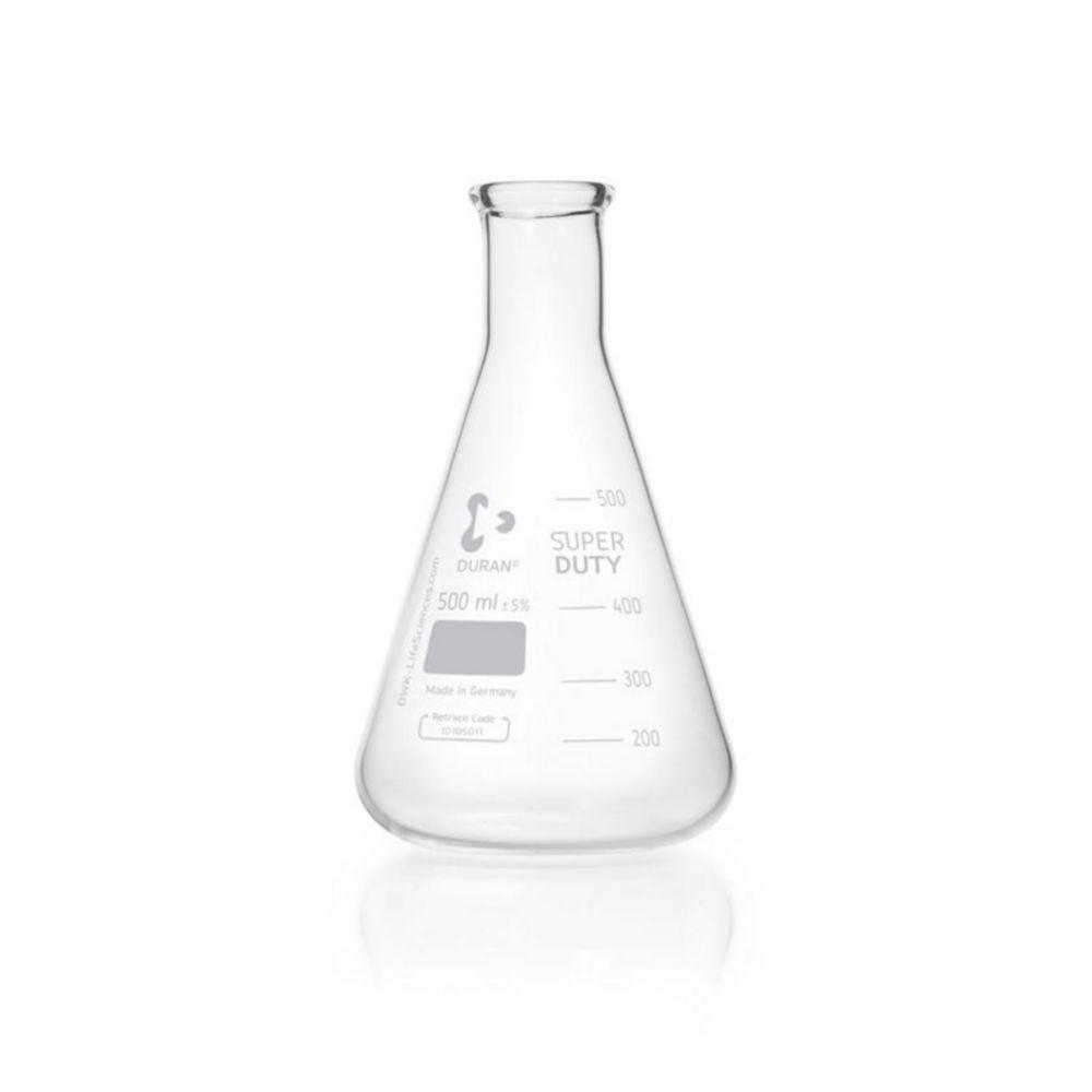 DWK Duran Super Duty Erlenmeyer Flask 500 mL, Duran, Narrow Neck, Tooled Border, 105x180 mm​