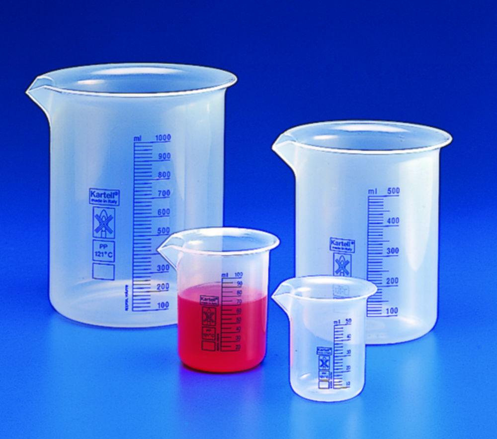 Kartell Griffin Beaker 100 mL Blue Graduation PP Low Form Autoclavable Up to 121°C for 20 Min