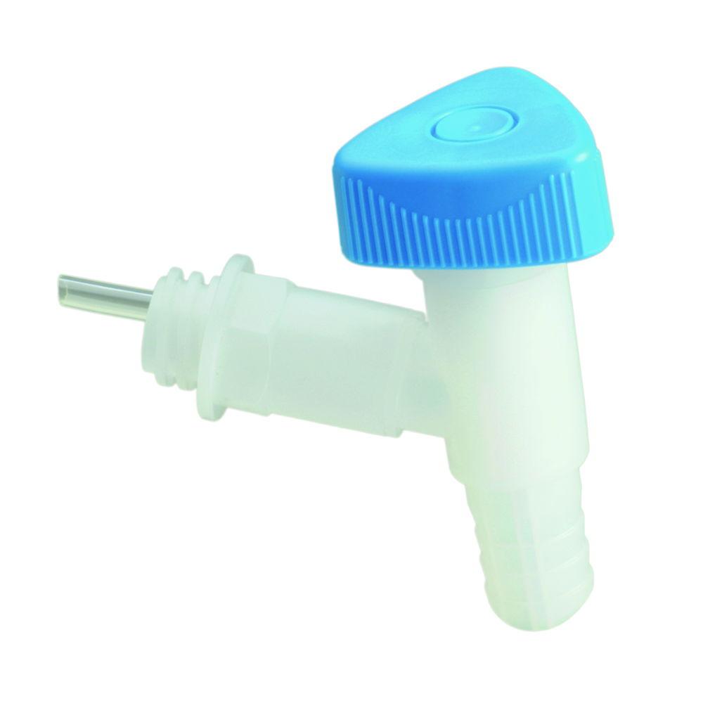 Hünersdorff Drain Cock, Thread 22mm, Natural, Blue Rotary Handle, Sleeve Connection 19mm (3/4")