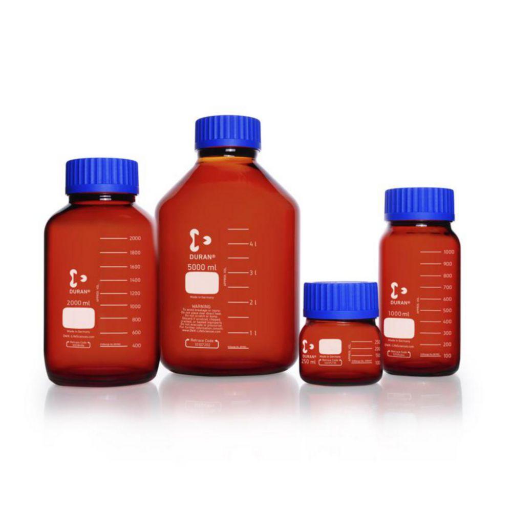 DWK Duran Laboratory Glass Bottle, 3500 ml, Amber GLS 80, Wide Neck, with Screw Cap and Pouring Ring