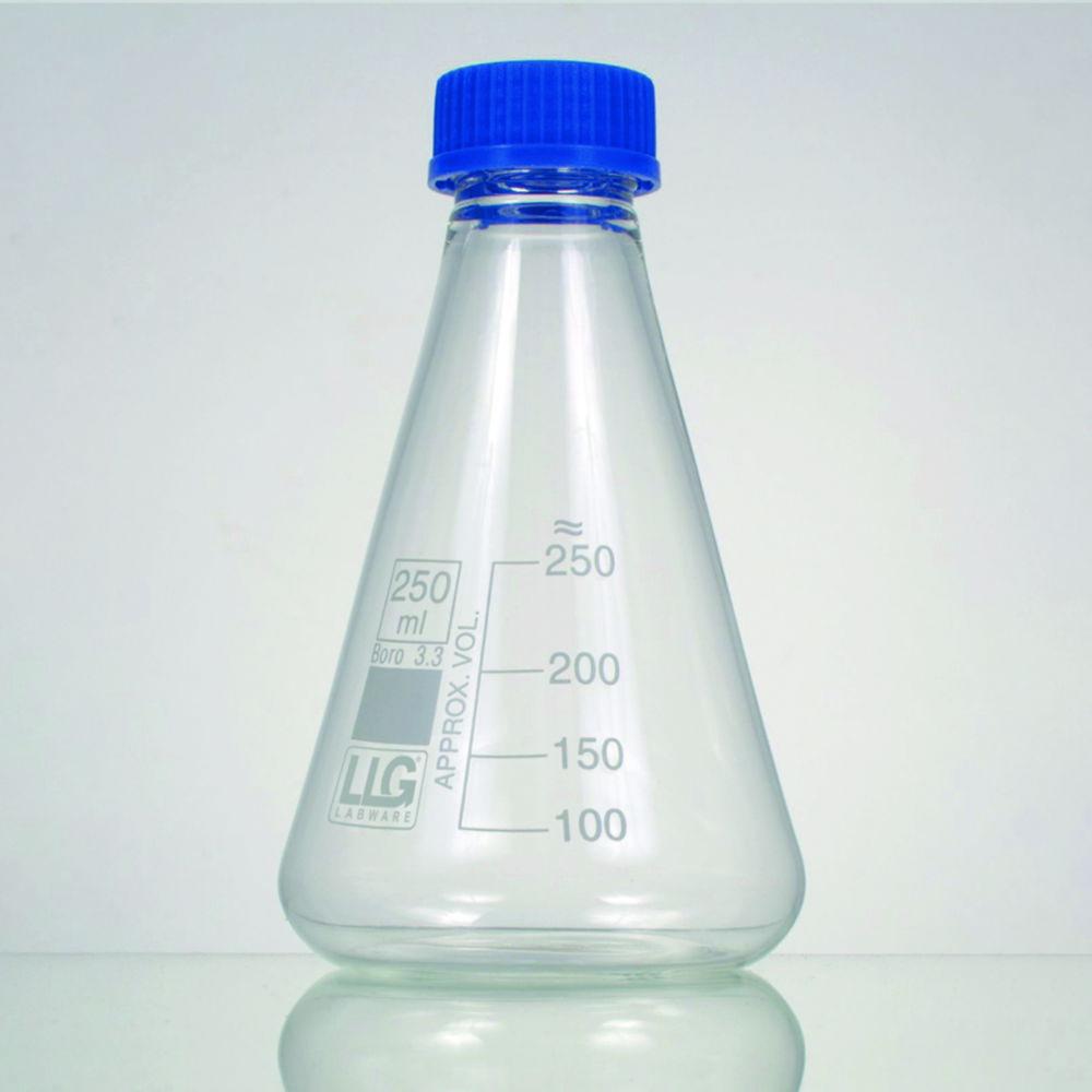 LLG Erlenmeyer Flask 500 ml, Boro 3.3, White Graduated, with Screw-Cap GL32, Pack of 2

