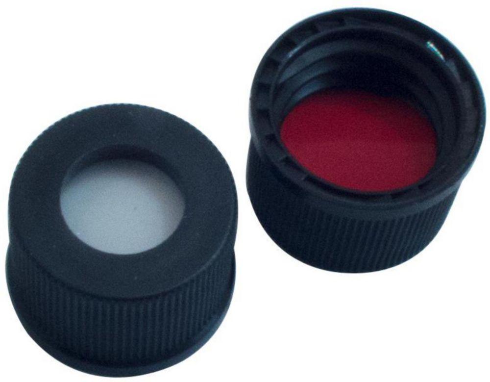 LLG Screw Caps, N-10, Bonded Black PP, Center Hole, Silicone White PTFE Red, 45 Shore A, Thickness 1.5mm, Pack of 100