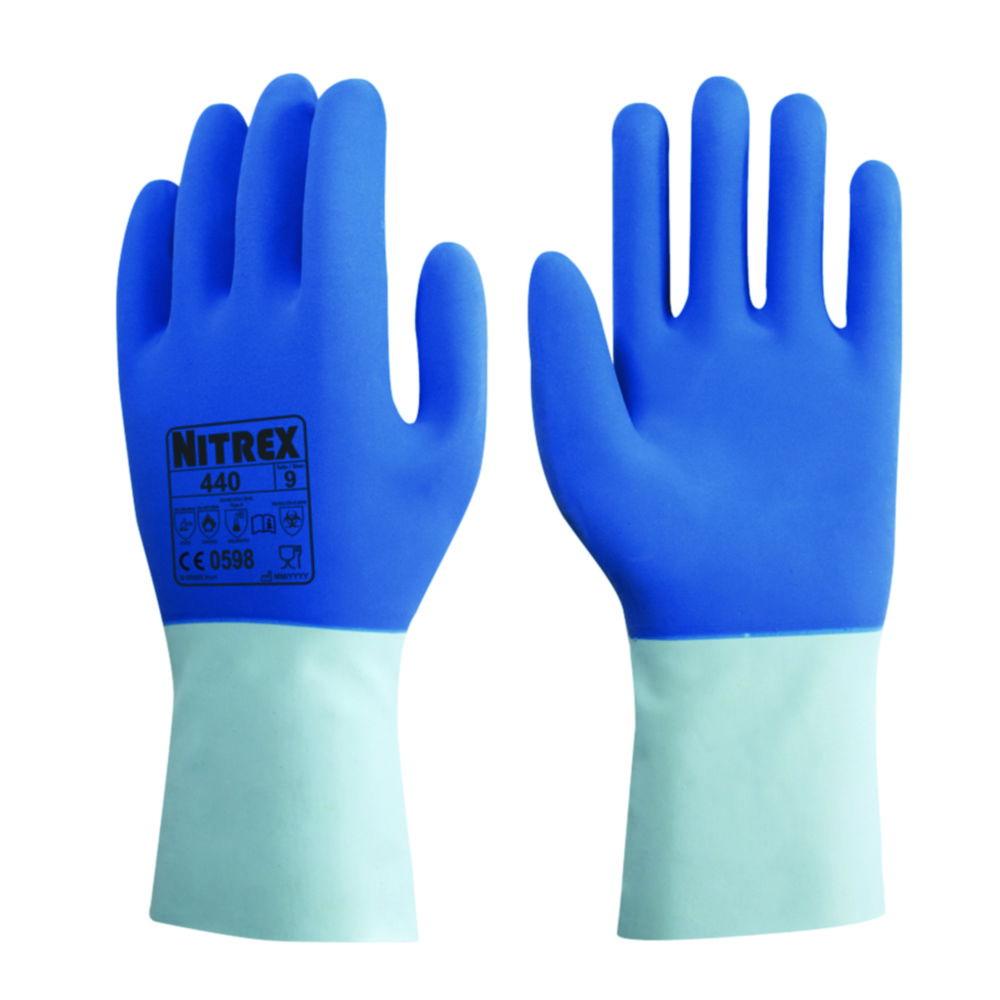 Chemical protective gloves Nitrex 440 XS (6) latex, blue, cotton lining inside, pack of 10 pair