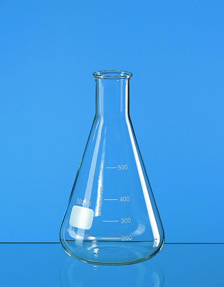 Erlenmeyer flask, narrow neck, Boro 3.3 3000 ml, with beaded rim and graduation pack of 2