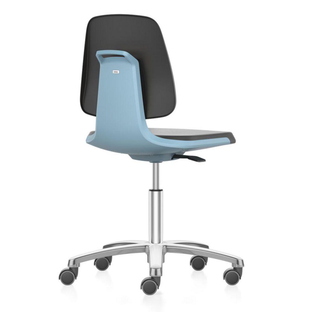 Interstuhl Büromöbel Laboratory Chair Labsit 2 with Castors, Leatherette Magic Black MG01, Seat Shell Blue, Alu Base Polished