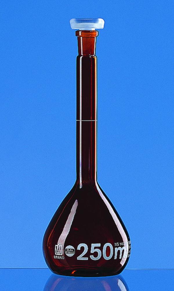 BRAND Volumetric Flask 5 mL BLAUBRAND Class A KB Amber Glass (Boro 3.3) with NS 10/19 PP Stopper (Pack of 2)

