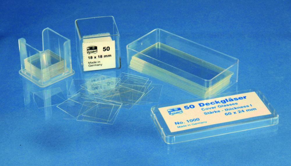 Hecht Cover Slips 18 x 18 mm, Thickness 1, 0.13-0.16 mm, Pack of 100 in Plastic Boxes of 50 pcs

