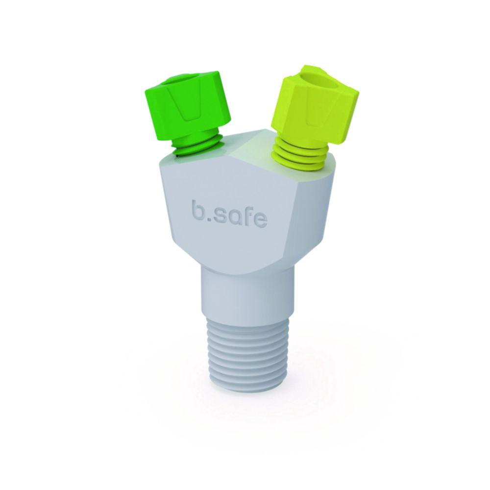 Bohlender b.safe PTFE Multiport Connector – NPT 1/8", Dual UNF 1/4" Ports