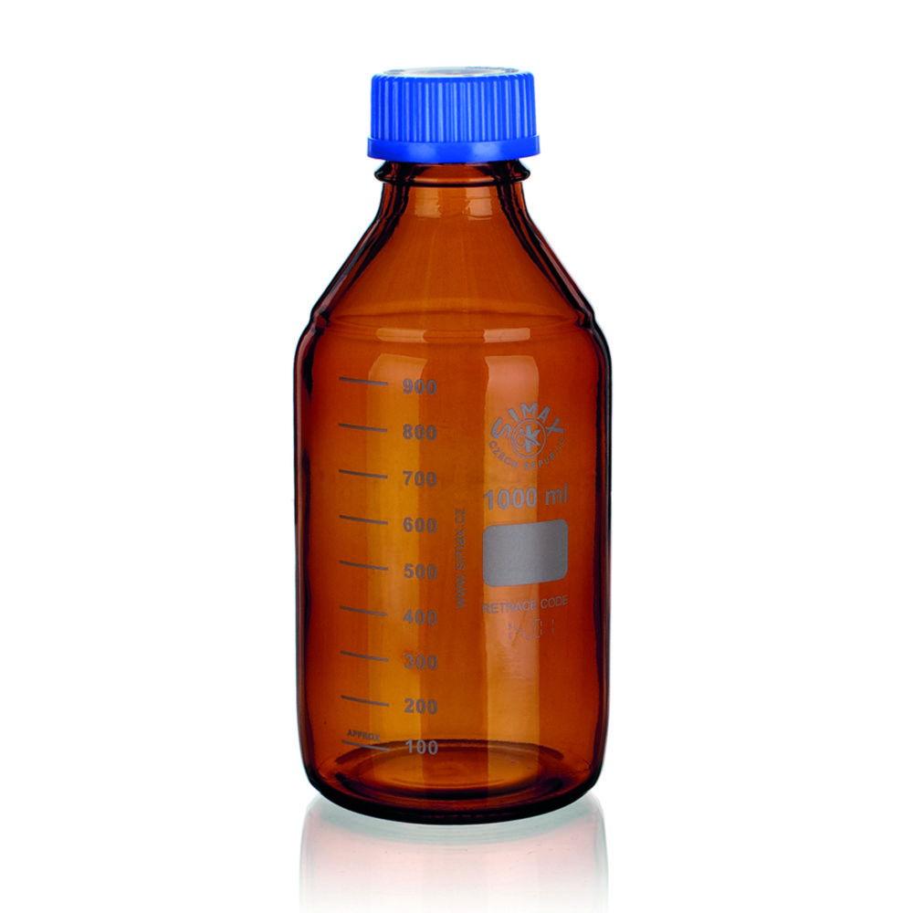 Bohemia Cristal Laboratory Thread Bottle, 10000ml with Blue Cap and Effuse Ring, GL-45, Brown Coated, ISO 4796-1, Borosilicate Glass 3.3