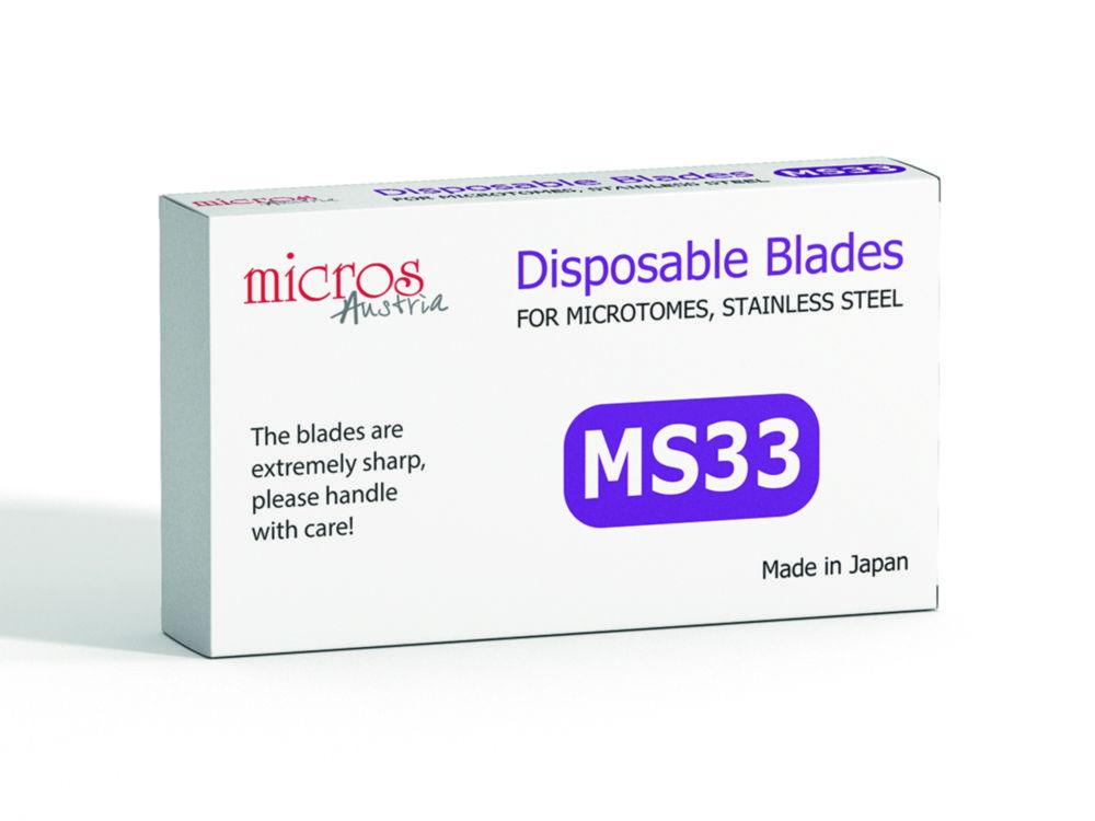 Microtome blades MS33 low profile, L 80mm, W 8mm, for extra thin sectioning, pack of 50