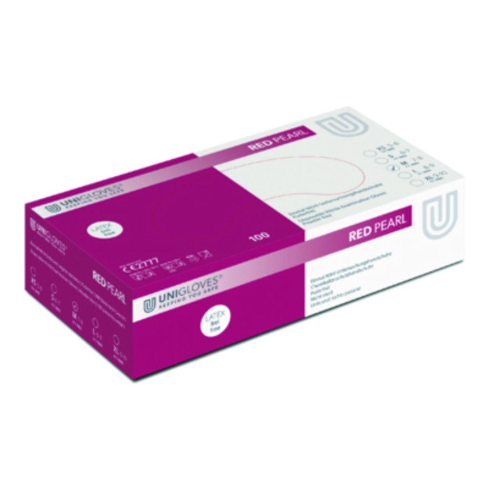 Unigloves Nitrile Gloves Red Pearl Size M (8) Red, latex/powder Free, Non Sterile,Rolling Edges, Micro-Roughened Finger Tips, Pack of 100